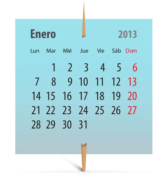 Calendrier pour janvier 2013 en espagnol — Image vectorielle