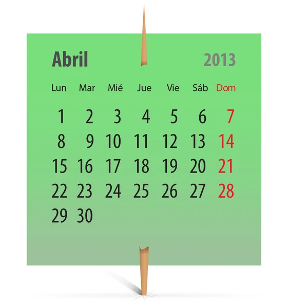 Calendario abril 2013 en español — Archivo Imágenes Vectoriales