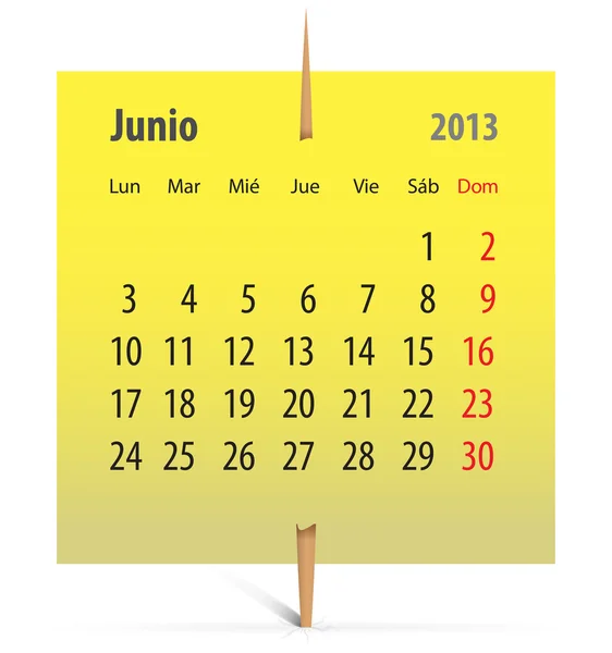 Kalender för juni 2013 i spanska — Stock vektor