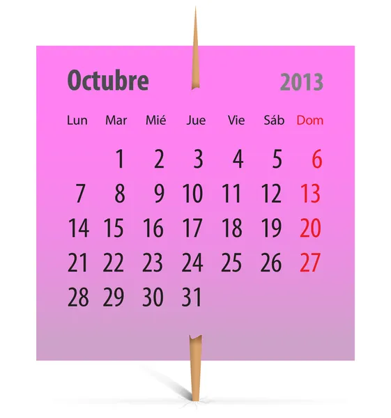 Kalender für Oktober 2013 auf spanisch — Stockvektor