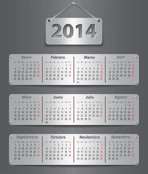 2014 スペイン語カレンダー — ストックベクタ