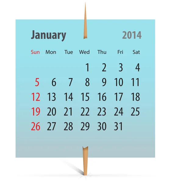 Calendar for January 2014 — Stok Vektör