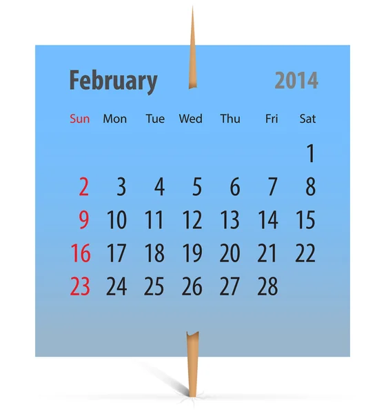 Calendario de febrero de 2014 — Vector de stock