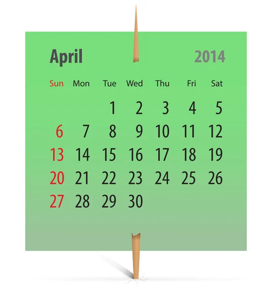 Calendar for April 2014 — Stock Vector