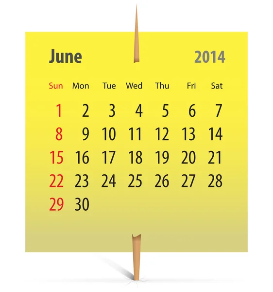 Kalendář na červen 2014 — Stockový vektor