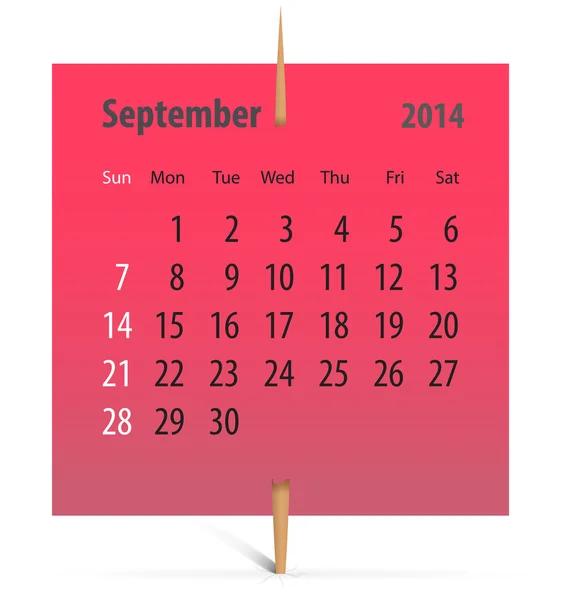 Calendario per settembre 2014 — Vettoriale Stock