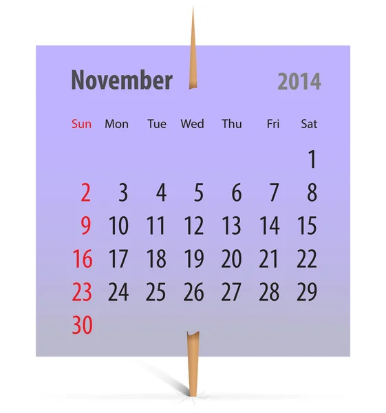 Calendar for November 2014 — Wektor stockowy