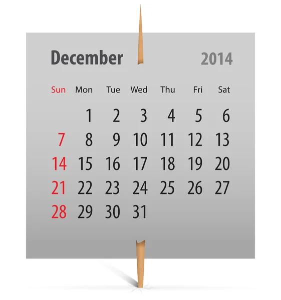 Calendar for December 2014 — Stock Vector