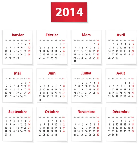 Calendário francês 2014 — Vetor de Stock