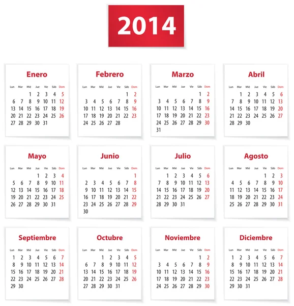 Calendario español 2014 — Archivo Imágenes Vectoriales