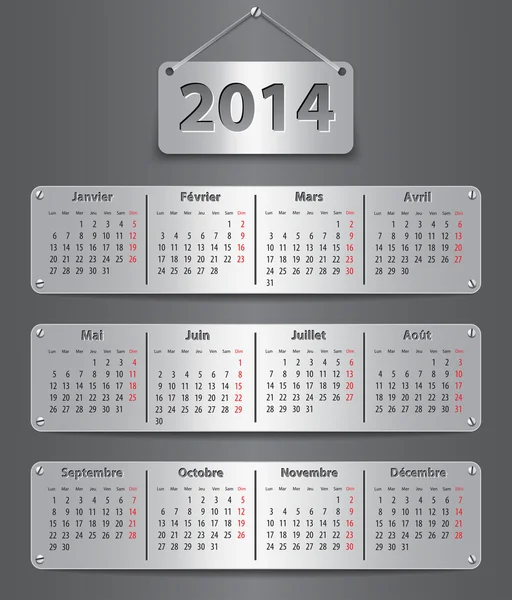 Французский календарь 2014 — стоковый вектор