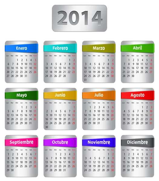 Spanischer Kalender 2014 — Stockvektor