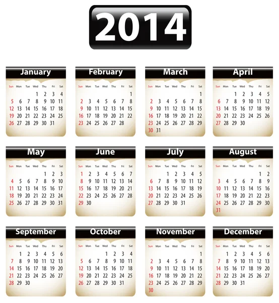 Calendario inglés 2014 — Vector de stock