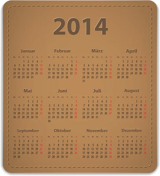 Německý kalendář 2014 — Stockový vektor