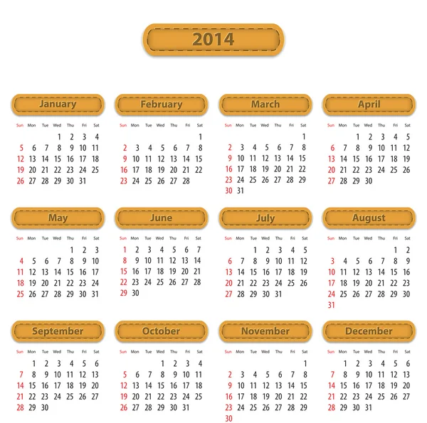 Calendario 2014 — Archivo Imágenes Vectoriales