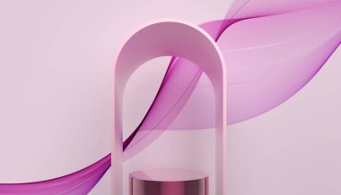 3D render of podium to display product. Cometic product display podium with pink background. High resolution podium render for display product. Platform for cosmetic product showcase