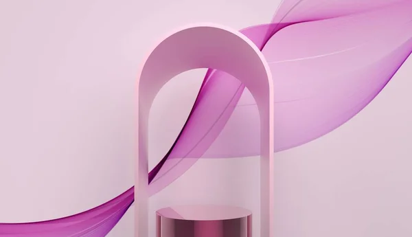 3D render of podium to display product. Cometic product display podium with pink background. High resolution podium render for display product. Platform for cosmetic product showcase