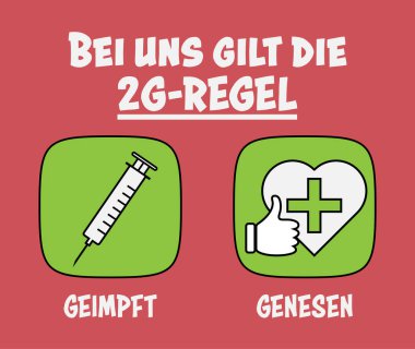 Almanca 2G Kural işareti, aşılanmış ve kurtarılmış insanlar için erişim