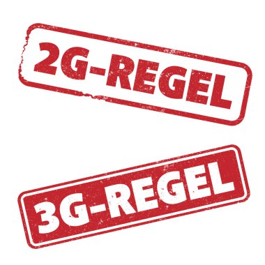 2G-REGEL ve 3G-REGEL yazılı kırmızı kauçuk pullar.