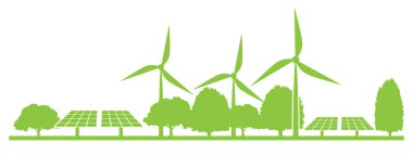 Güneş çiftliği ile sürdürülebilir yeşil enerji kavramı pankartı