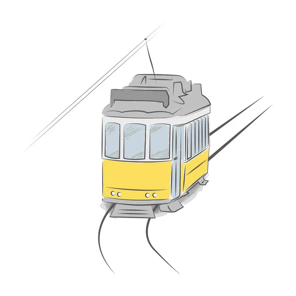 Ręcznie rysowany typowy tramwaj lizbony izolowany na białym tle — Wektor stockowy