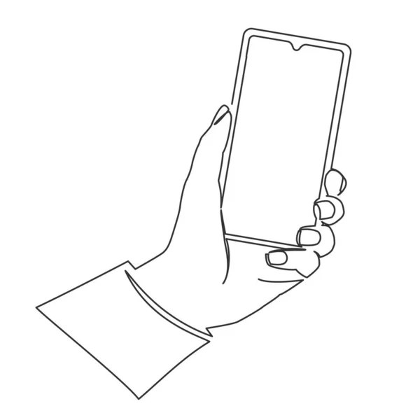 Línea continua de dibujo del teléfono inteligente de mano — Vector de stock
