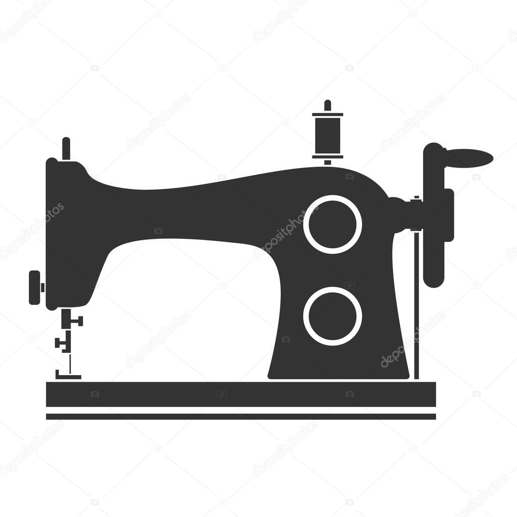 Vintage manual sewing machine symbol isolated on white background, vector illustration