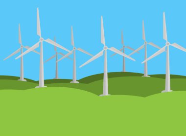 yeşil yenilenebilir enerji kavramı, yeşil arazide rüzgar türbinleri