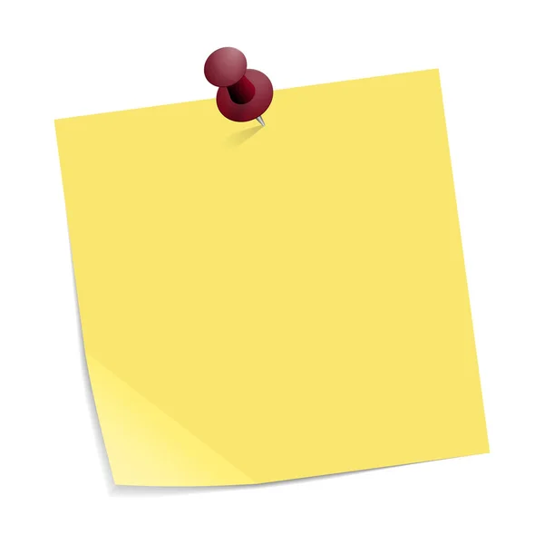 Nota adesiva amarela com pino vermelho — Vetor de Stock