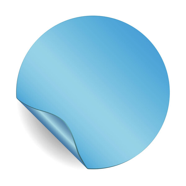 blank blue round sticker with curled up side