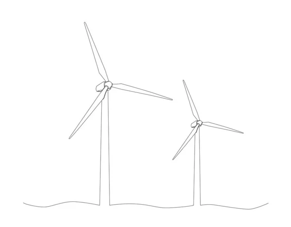 Dessin à ligne unique des éoliennes — Image vectorielle