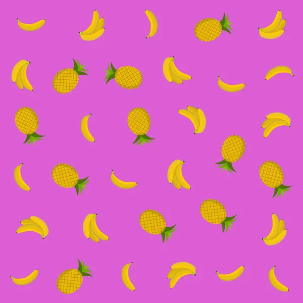 Patrón de fondo rosa con plátanos y piñas — Vector de stock