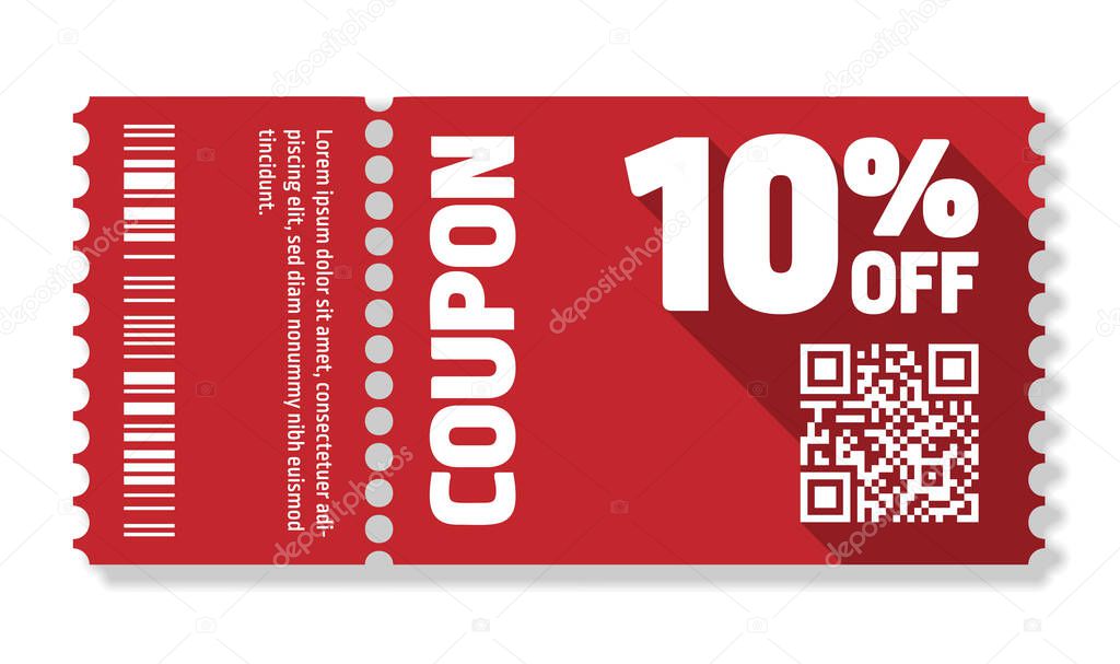 10 percent discount coupon template isolated on white background, vector illustration