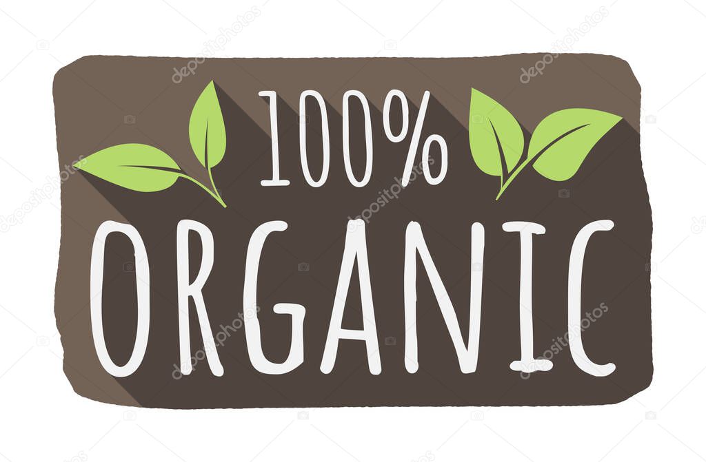 handdrawn label or sign with text 100 PERCENT ORGANIC, vector illustration