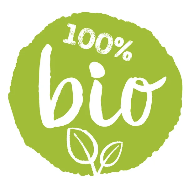 Handdrawn Green 100 Percent Bio Label Sign Vector Illustration — Vector de stock