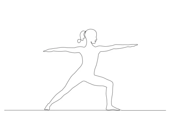 Kontinuierliche Einzeilige Zeichnung Einer Frau Krieger Yoga Pose Linienkunst Vektor — Stockvektor