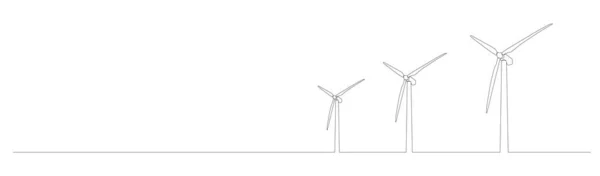 Continuous Single Line Drawing Wind Turbines Renewable Energy Line Art — 图库矢量图片