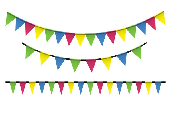 Colorful Bunting Garlands Isolated White Background Vector Illustration — Stock Vector