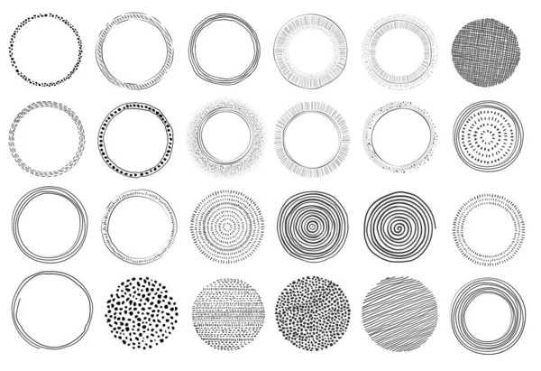 Große Sammlung Handgezeichneter Kreisförmiger Grafischer Gestaltungselemente Moderne Formen Auf Weiß — Stockvektor