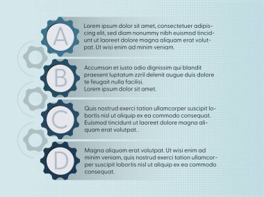 infographics template with colorful cogwheels against blue background, vector illustration