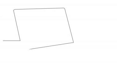 single line drawing of laptop computer isolated on white background, continuous line animation