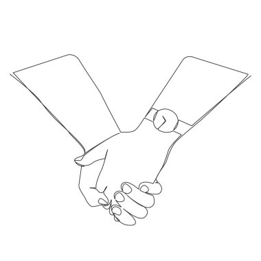 single line drawing of couple holding hands, line art vector illustration