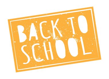 grungy orange BACK TO SCHOOL sign or sticker isolated on white background, vector illustration