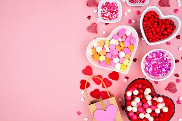 Valentines Day Candy Side Border Assorted Sweets Overhead View Pink — 스톡 사진