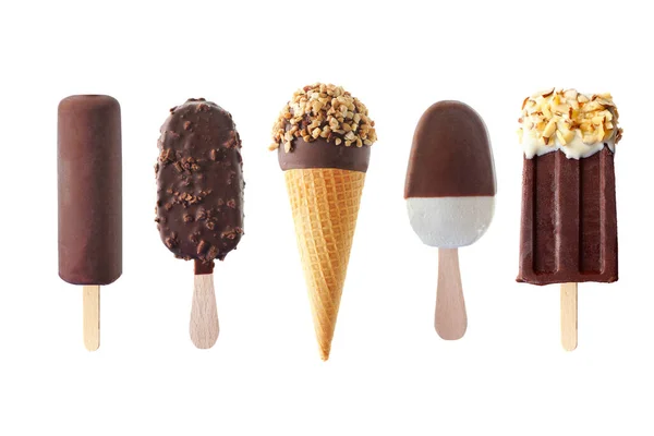 Набір Унікальних Літніх Шоколадних Пастилок Морозива Ізольовані Білому Тлі — стокове фото