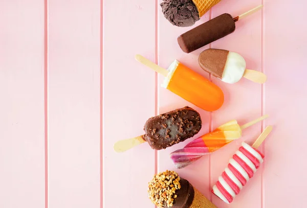Mixture Chocolate Colorful Summer Popsicles Ice Cream Treats Top View — Foto Stock