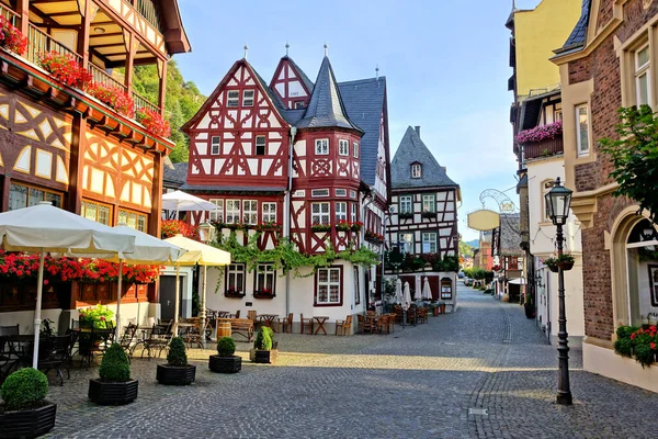 Beautiful Street Half Timbered Buildings Picturesque Old Village Bacharach Rhine — Stockfoto