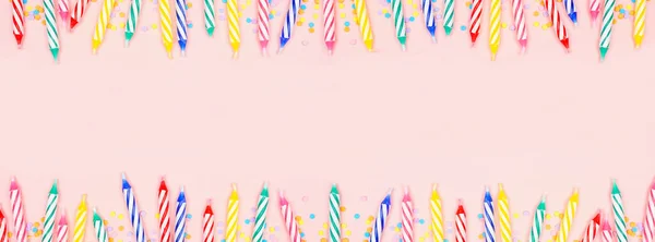 Colorful Birthday Cake Candles Candy Sprinkles Top View Banner Double — 图库照片