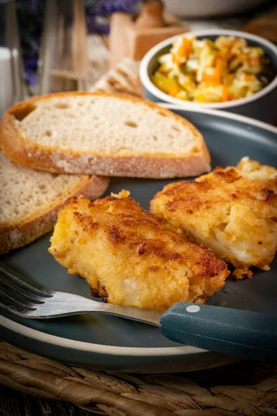 Pieces Fried Cod Fillet Breadcrumbs — Stock Photo, Image