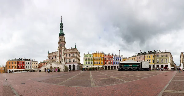 Zamosc Polsko Září 2021 Historické Staré Náměstí Oblačného Dne Město — Stock fotografie